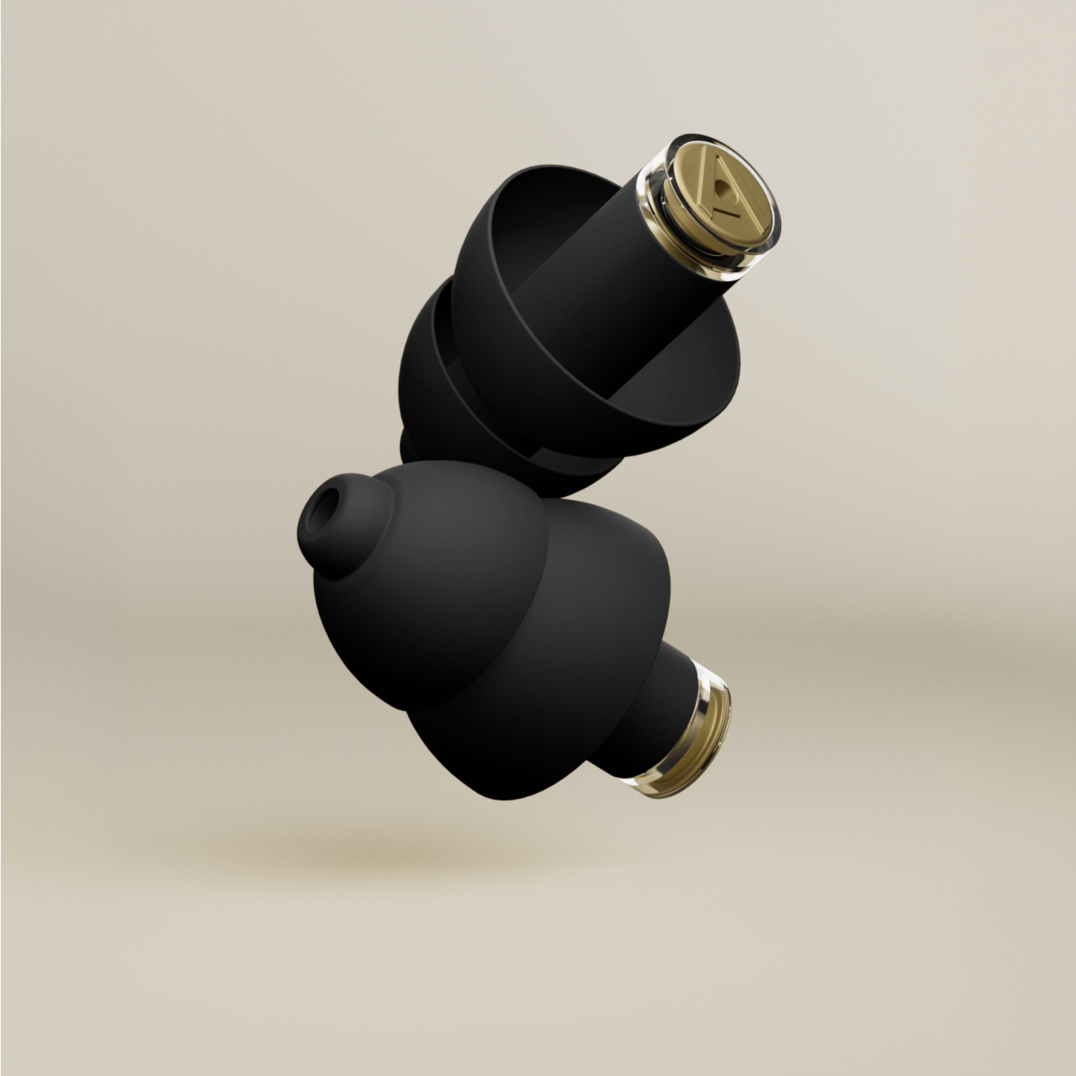 Pair of Alpine MusicSafe Pro Black earplugs with gold-tone filters