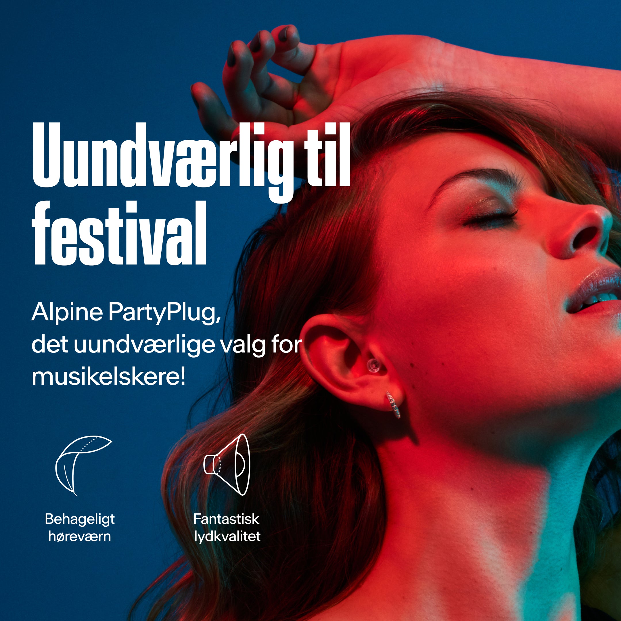 Alpine PartyPlug ørepropp båret af en kvinde på en festival, med fokus på komfort og lydkvalitet