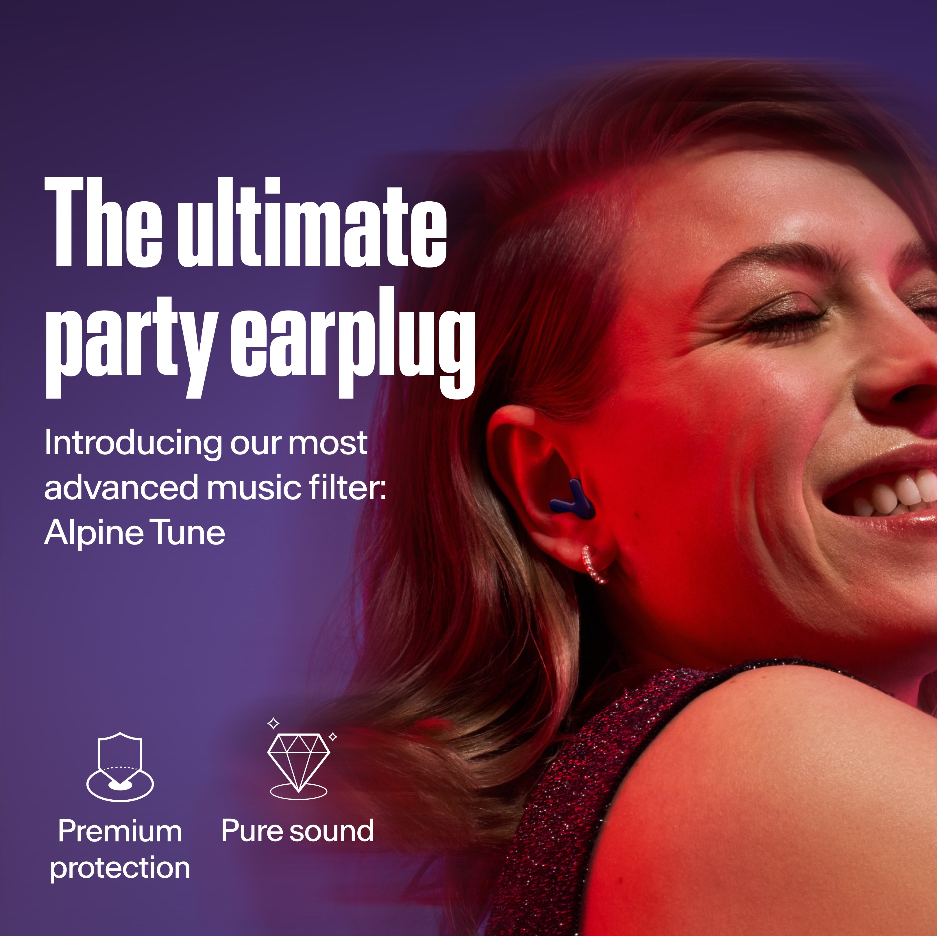 women wearing alpine tune in dark-blue showcasing usp tune is the most advanced music filter