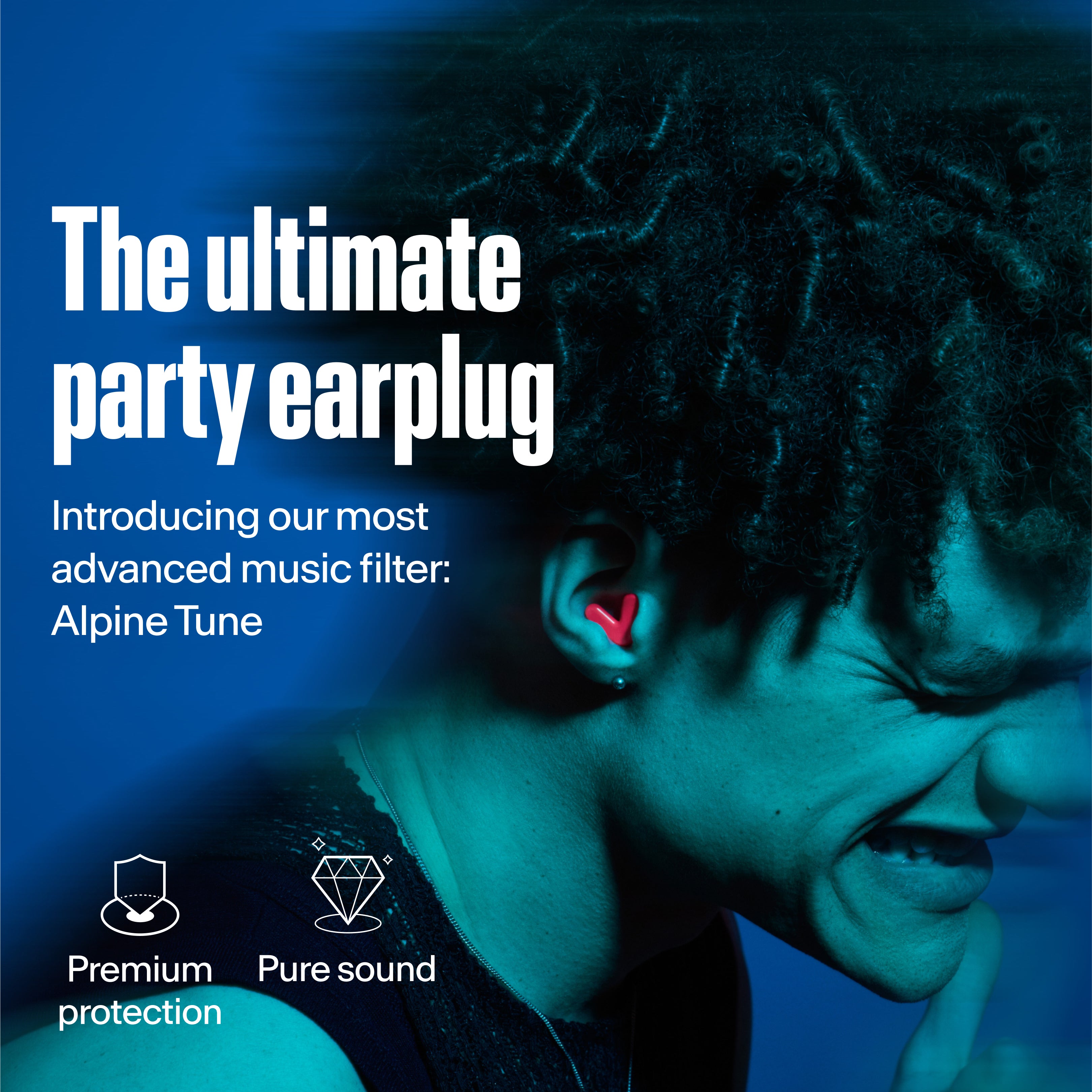 guy wearing alpine tune in neon-pink showcasing usp tune is the most advanced music filter