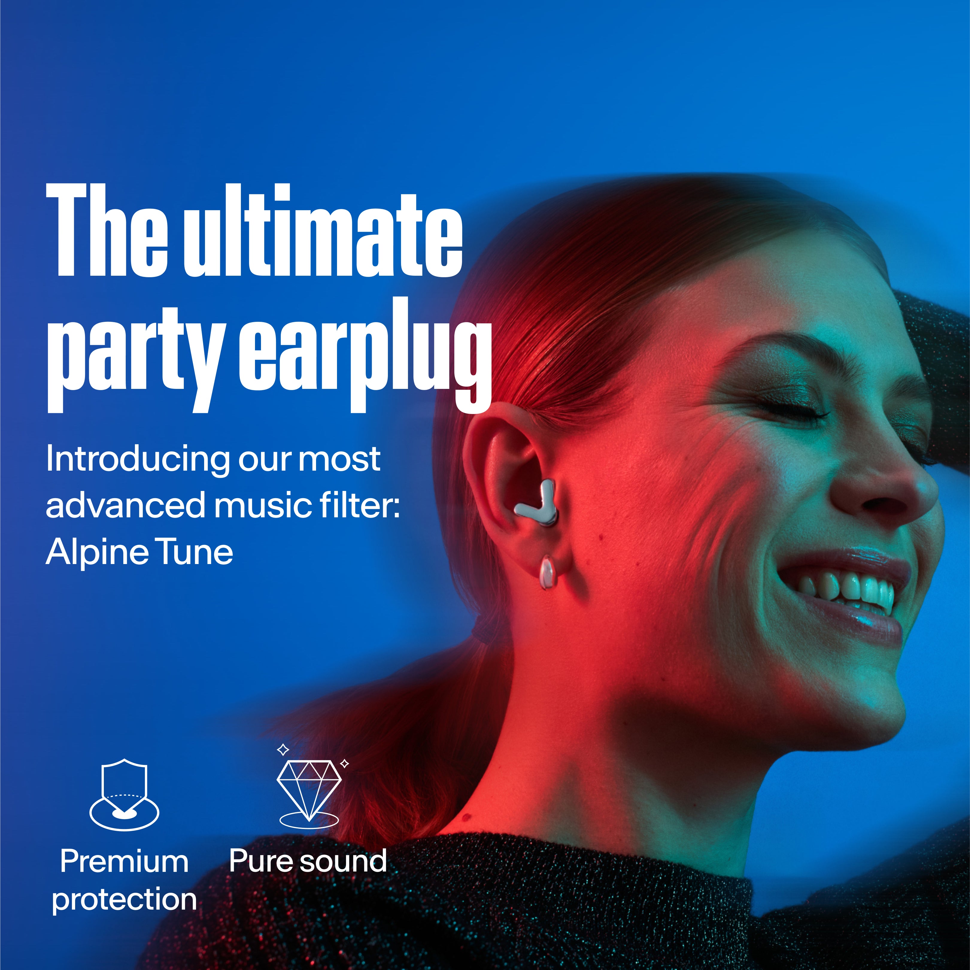 women wearing alpine tune in silver showcasing usp tune is the most advanced music filter