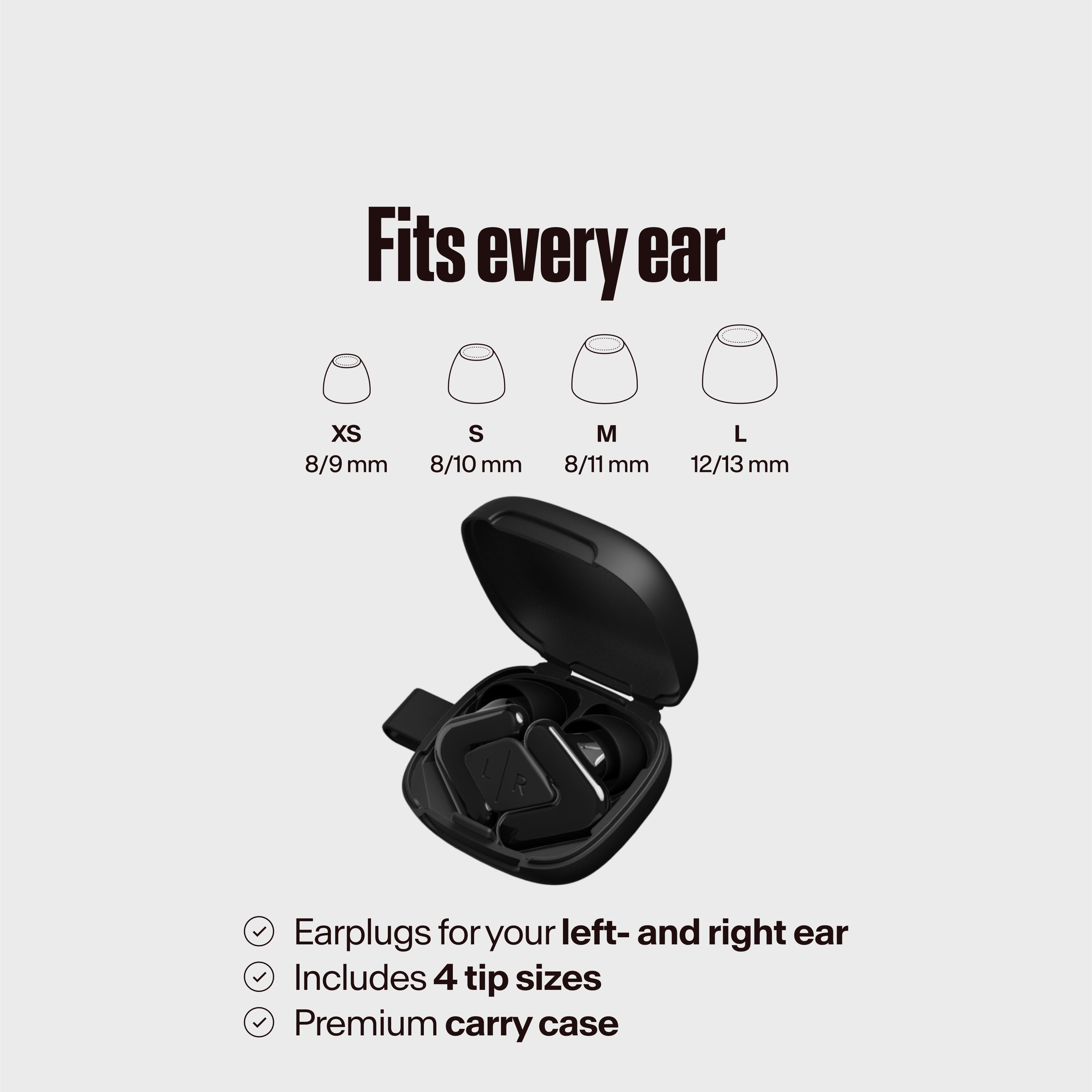 alpine tune black in the case with the different sizes of tips