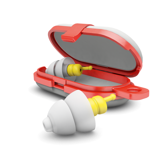 Alpine FlyFit earplugs for comfort and travelling Alpine Earplugs earmuffs protect your ear fly travel noise protect holiday flyfit red dot award pressure on the eardrums Pressure-regulating filter  FlyFit Pluggies Kids Plug&Go