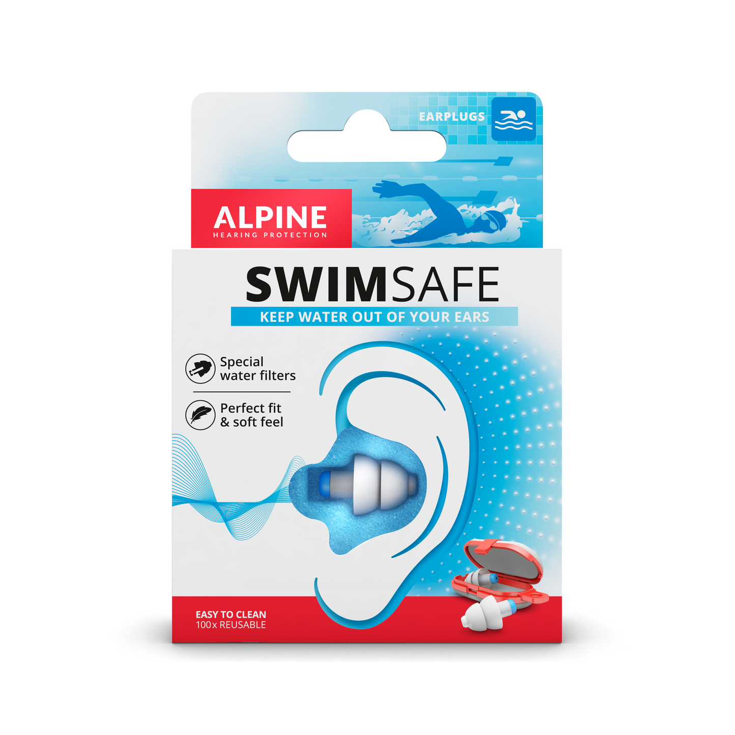 Alpine SwimSafe earplugs for swimming Alpine hearing protection Earplugs earmuffs protect your ear red dot award swim snorkeling scuba diving  sea infections holiday travel SwimSafe Pluggies Kids