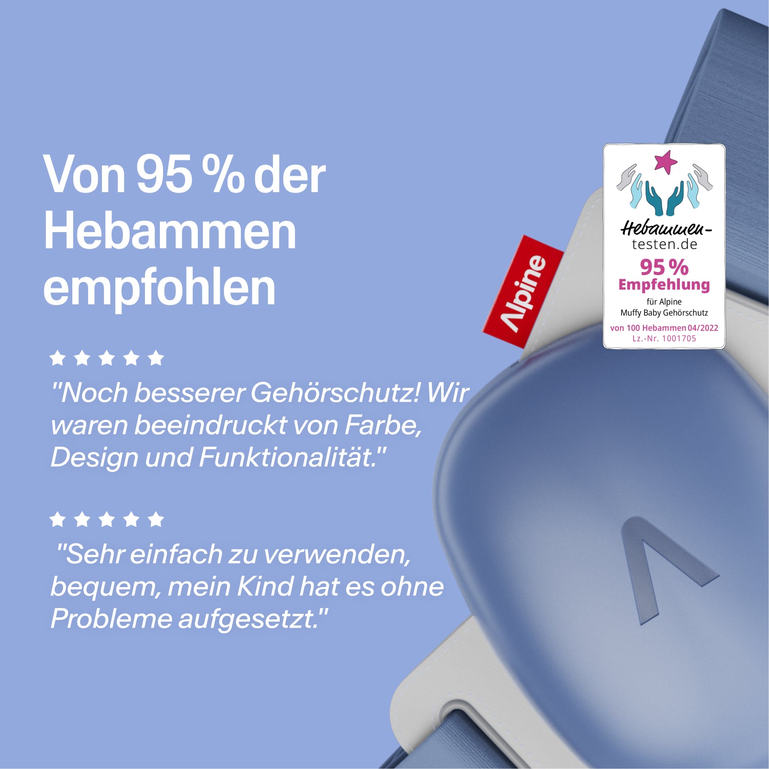 Alpine Muffy blue Gehörschutz, empfohlen von 95% der Hebammen, mit 5-Sterne-Bewertungen 