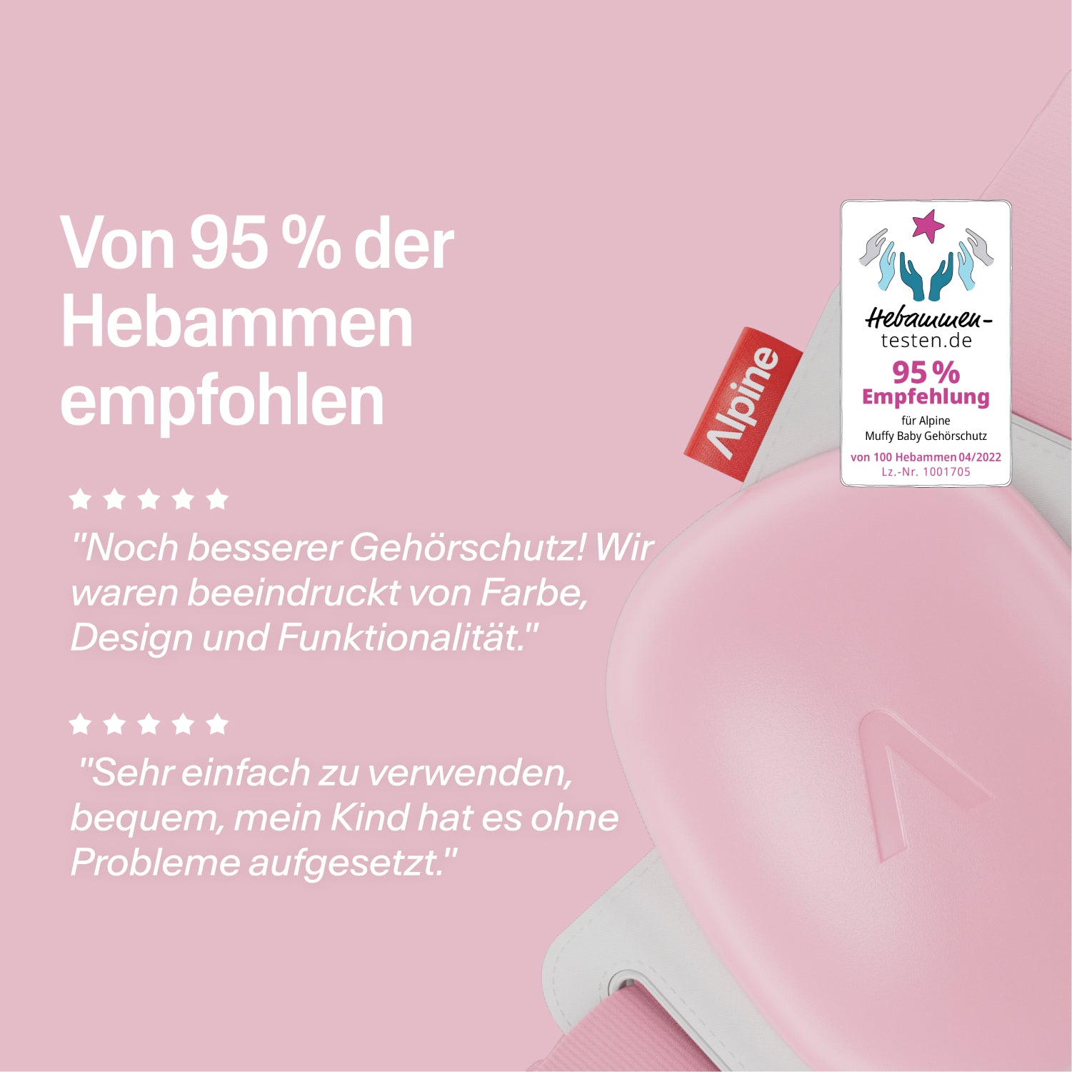Alpine Muffy rose-pink Gehörschutz, empfohlen von 95% der Hebammen, mit 5-Sterne-Bewertungen 