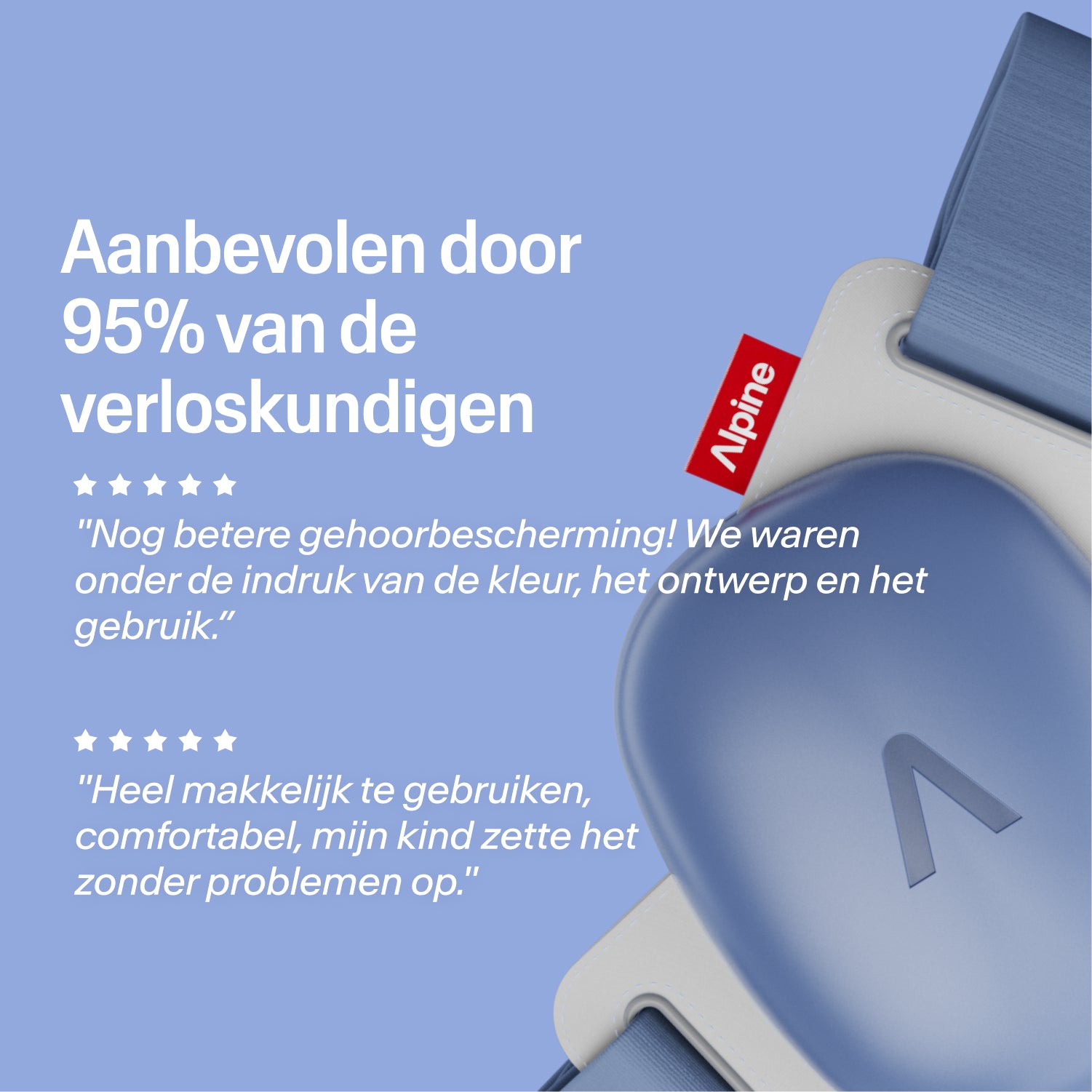 Alpine Muffy blue oorkappen, aanbevolen door 95% van de verloskundigen, met 5-sterren reviews 
