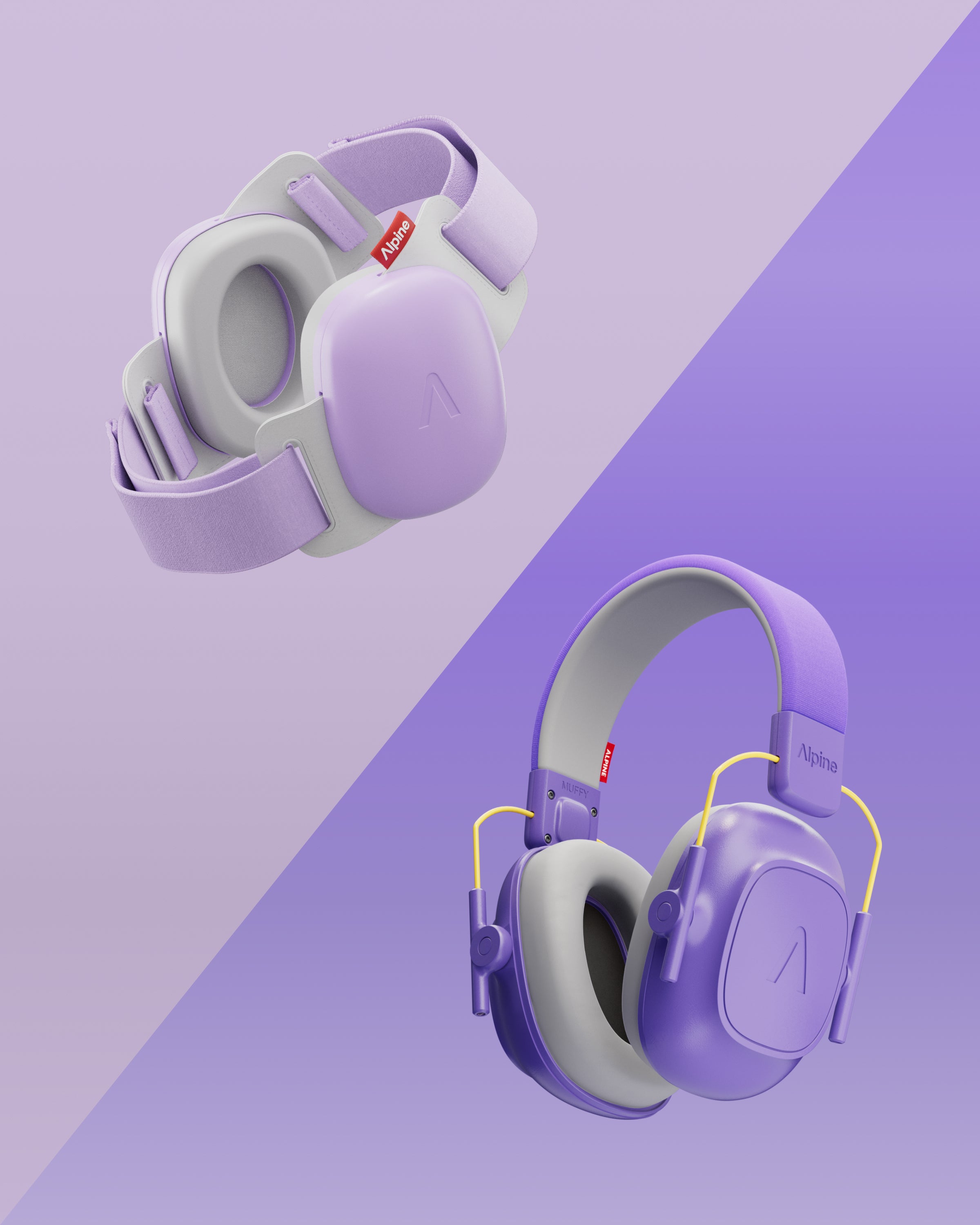 Pair of purple earmuffs on a light blue background