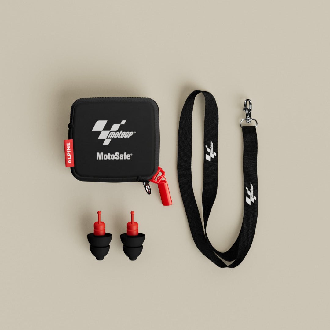 vue d’ensemble des bouchons d’oreilles Alpine MotoGP Racing Pro avec accessoires