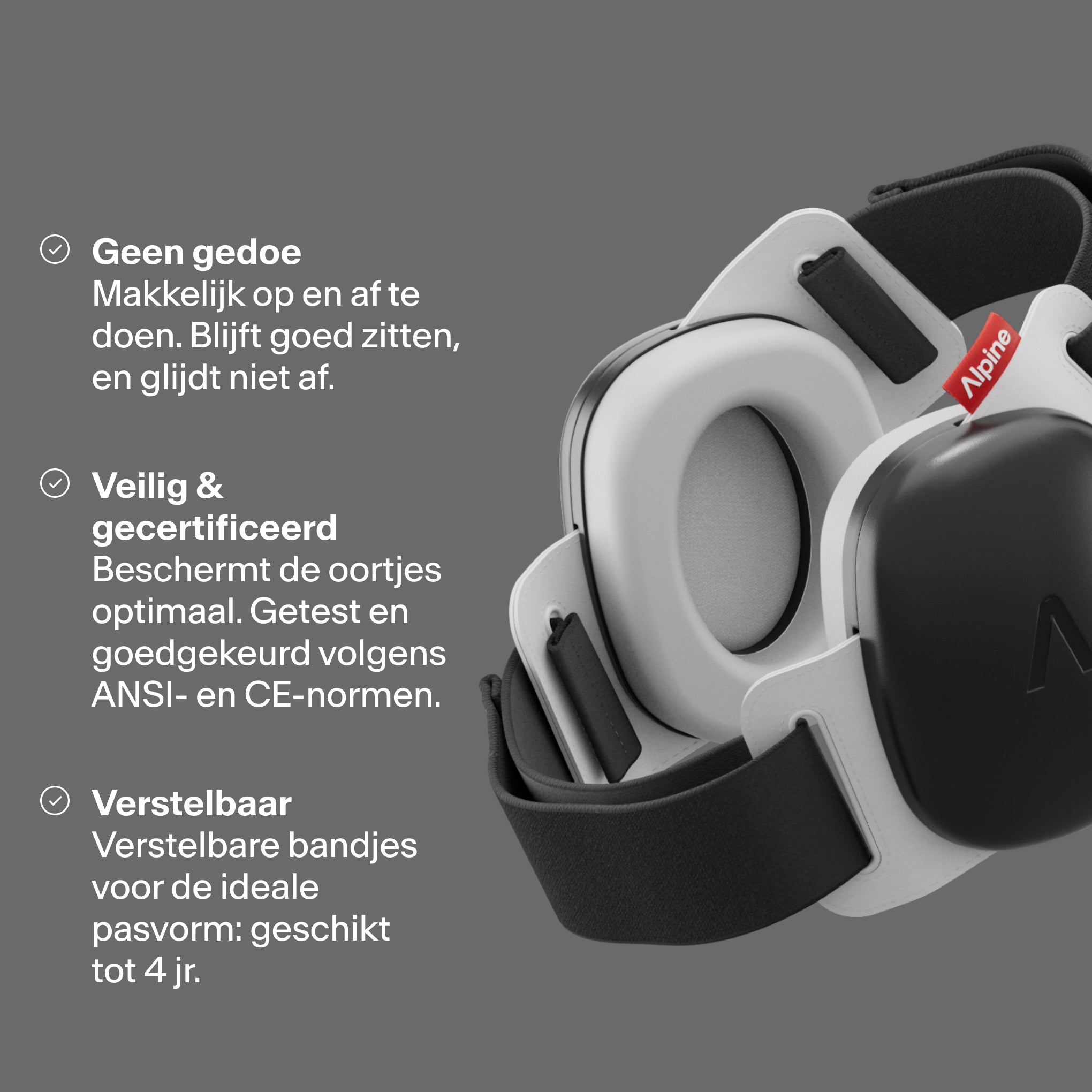 Rendu Alpine Muffy Baby en noir avec trois USPs : facile pour enfants, protection et ajustable 